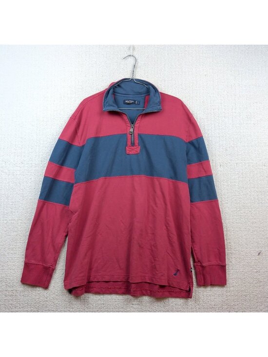Nautica Other - Nautica Rugby Quarter Zip Pullover Shirt Mens Size L Color block Preppy Red